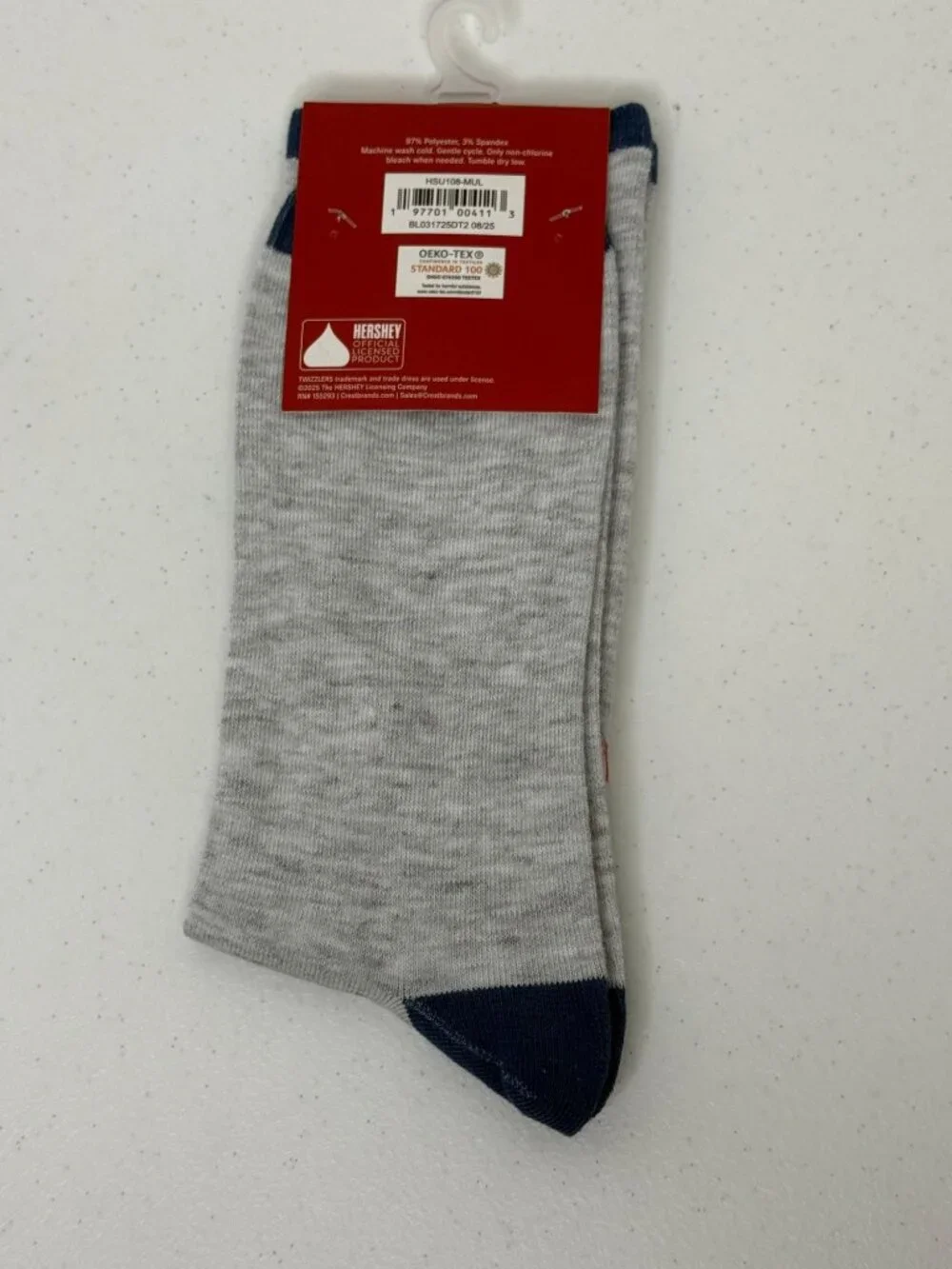 Twizzlers Crew Socks Men's 6-12 Gray Novelty NWT